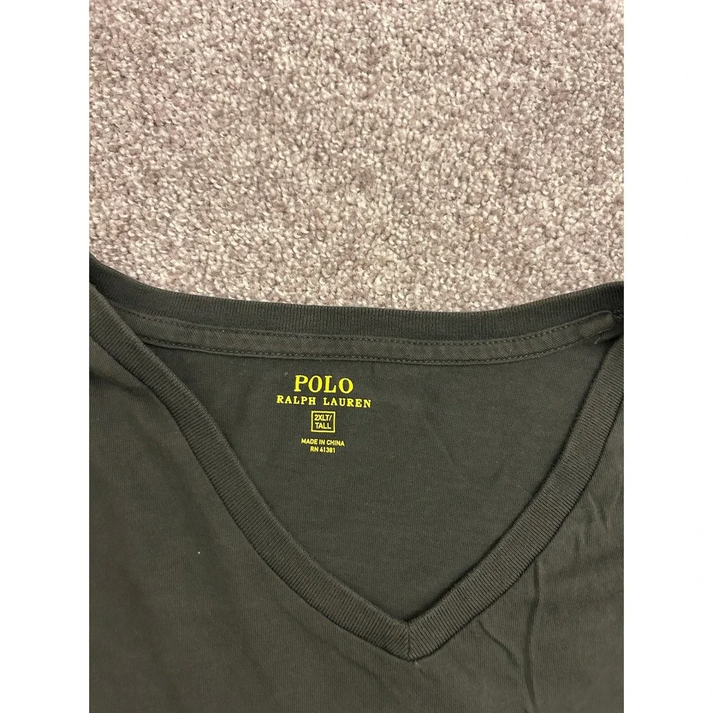 Polo Ralph Lauren V-Neck T-Shirt Mens 2XLT Olive Green Excellent Red Pony Logo